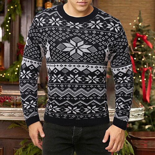 Men's Ugly Christmas Sweater Pullover Sweater Jumper Ribbed Knit Cropped Knitted Christmas Crew Neck Keep Warm Modern Contemporary Christmas Work Clothing Apparel Winter Spring & Fall Black White S
Men's Ugly Christmas Sweater Pullover Sweater Jumper Ribbed Knit Cropped Knitted Christmas Crew Neck Keep Warm Modern Contemporary Christmas Work Clothing Apparel Winter Spring & Fall Black White S