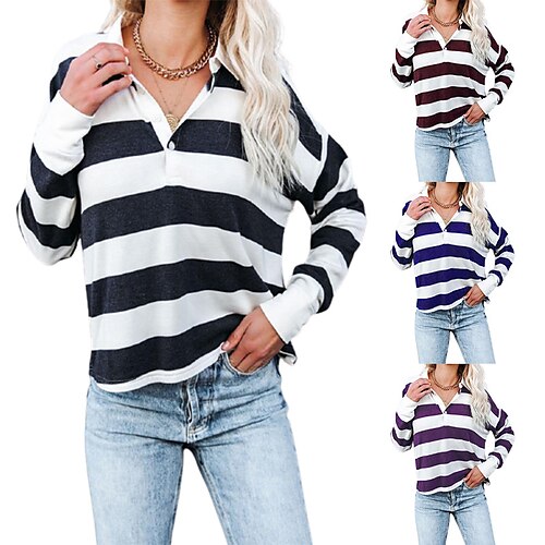 Women's Blouse Patchwork Stripes Basic Classic Polo Collar Regular Spring & Fall Wine Red Black Blue Purple Dark Green
Women's Blouse Patchwork Stripes Basic Classic Polo Collar Regular Spring & Fall Wine Red Black Blue Purple Dark Green