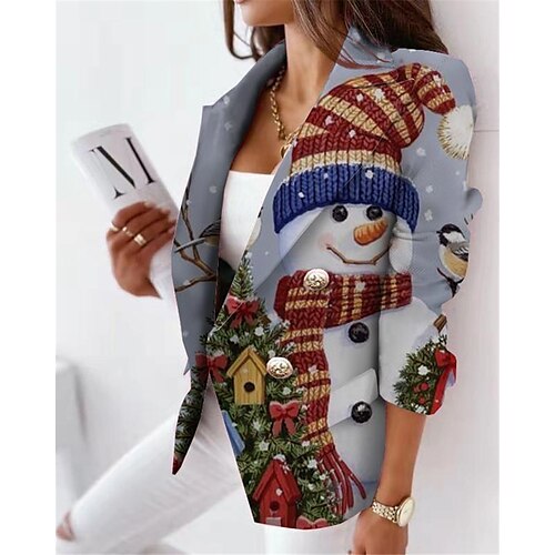 Women's Blazer Breathable Office Christmas Work Wear to work with Pockets Print Double Breasted Turndown Formal Modern Office / career Christmas Snowman Regular Fit Outerwear Long Sleeve Winter Fall
Women's Blazer Breathable Office Christmas Work Wear to work with Pockets Print Double Breasted Turndown Formal Modern Office / career Christmas Snowman Regular Fit Outerwear Long Sleeve Winter Fall