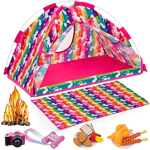 American 18 inch Girl Unicorn Dolls Camping Tent Set and Accessories Including Chocolate Cookies Chicken Nuggets Paper Campfire Roast Chicken Binoculars etc
American 18 inch Girl Unicorn Dolls Camping Tent Set and Accessories Including Chocolate Cookies Chicken Nuggets Paper Campfire Roast Chicken Binoculars etc