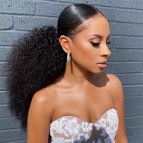 

Afro Kinky Curly Ponytail Human Hair for Black Women(16 Inch) 180% Density 10A Brazilian Virgin Human Hair Clip in Ponytail Extension Afro Puff Drawstring Ponytail Extension for Black Women 120 Gram