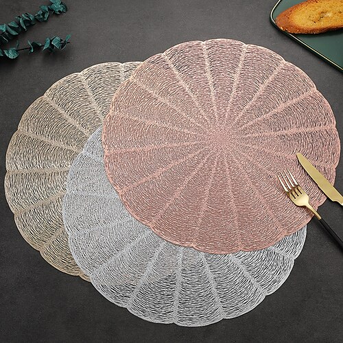 Round Placemats Coasters for Dinner Table Metallic Hollow Out Line Circle Table Mats Vinyl PVC Place Mats for Table Decor Wedding Centerpiece
Round Placemats Coasters for Dinner Table Metallic Hollow Out Line Circle Table Mats Vinyl PVC Place Mats for Table Decor Wedding Centerpiece