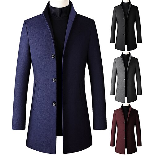 

Men's Winter Coat Wool Coat Overcoat Short Coat Daily Wear Vacation Winter Fall Terylene Thermal Warm Outdoor Outerwear Clothing Apparel Fashion Warm Ups Solid Colored Pocket Turndown Single Breasted