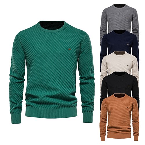 

Men's Pullover Sweater Jumper Ribbed Knit Knitted Pure Color Round Keep Warm Modern Contemporary Daily Wear Vacation Clothing Apparel Winter Fall Green Black S M L