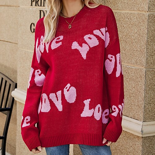Women's Pullover Sweater Jumper Ribbed Knit Tunic Knitted Letter Crew Neck Stylish Casual Outdoor Daily Winter Fall Black Red S M L
Women's Pullover Sweater Jumper Ribbed Knit Tunic Knitted Letter Crew Neck Stylish Casual Outdoor Daily Winter Fall Black Red S M L