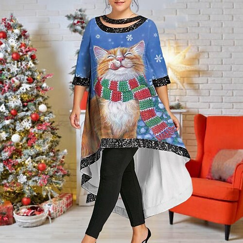 Women's Plus Size Christmas Casual Dress Animal Boat Neck Print Half Sleeve Winter Fall Casual Maxi long Dress Daily Dress / Cat
Women's Plus Size Christmas Casual Dress Animal Boat Neck Print Half Sleeve Winter Fall Casual Maxi long Dress Daily Dress / Cat