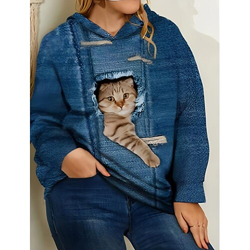 Women's Plus Size Tops Hoodie Sweatshirt Cat Print Long Sleeve Crew Neck Casual Hoodie Daily Vacation Polyester Winter Fall Black Blue / Hooded
Women's Plus Size Tops Hoodie Sweatshirt Cat Print Long Sleeve Crew Neck Casual Hoodie Daily Vacation Polyester Winter Fall Black Blue / Hooded