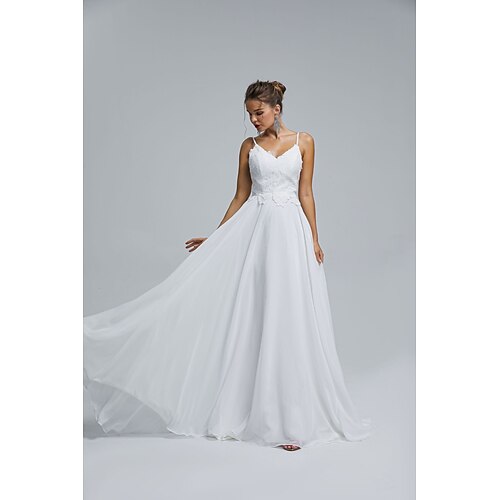 A-Line Wedding Dresses V Wire Sweep / Brush Train Chiffon Lace Sleeveless Romantic Beach Elegant with Lace 2022
A-Line Wedding Dresses V Wire Sweep / Brush Train Chiffon Lace Sleeveless Romantic Beach Elegant with Lace 2022