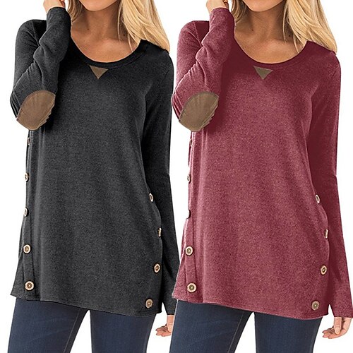 Women's T shirt Tee Patchwork Button Color Block Basic Classic Round Neck Regular Spring & Fall claret Creamy-white light floral blue Black Blue
Women's T shirt Tee Patchwork Button Color Block Basic Classic Round Neck Regular Spring & Fall claret Creamy-white light floral blue Black Blue