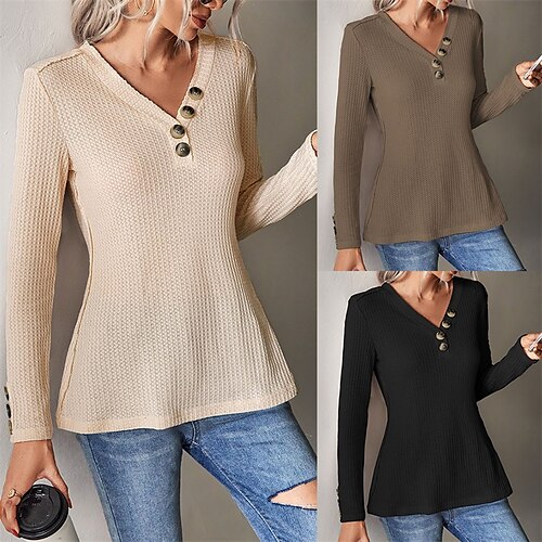 Women's T shirt Tee Patchwork Solid / Plain Color Classic V Neck Regular Spring & Fall Black Khaki Apricot
Women's T shirt Tee Patchwork Solid / Plain Color Classic V Neck Regular Spring & Fall Black Khaki Apricot