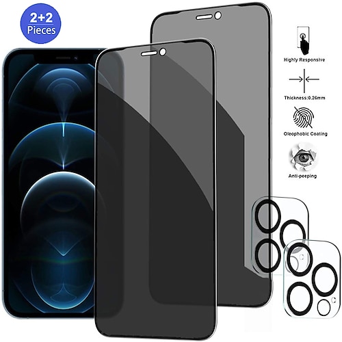 

(22Packs)iPhone 12 Pro Max Privacy Screen Protector with Camera Lens Protector Full Coverage Anti-Spy Tempered Glass Film 9H Hardness Upgrade Edge Protection Easy Installation Bubble Free
