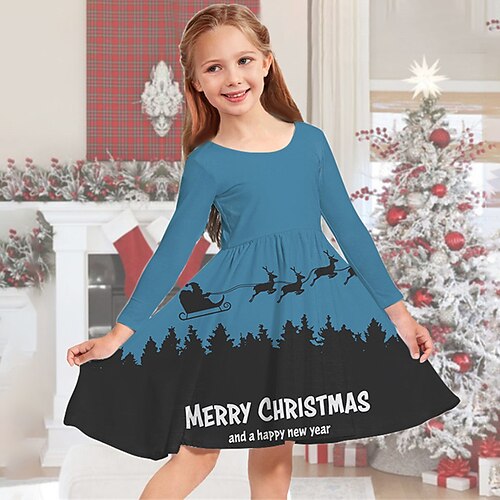 Kids Girls' Christmas Dress Letter Casual Dress Above Knee Dress Christmas Gifts Crewneck Long Sleeve Adorable Dress 2-13 Years Winter Black Blue
Kids Girls' Christmas Dress Letter Casual Dress Above Knee Dress Christmas Gifts Crewneck Long Sleeve Adorable Dress 2-13 Years Winter Black Blue