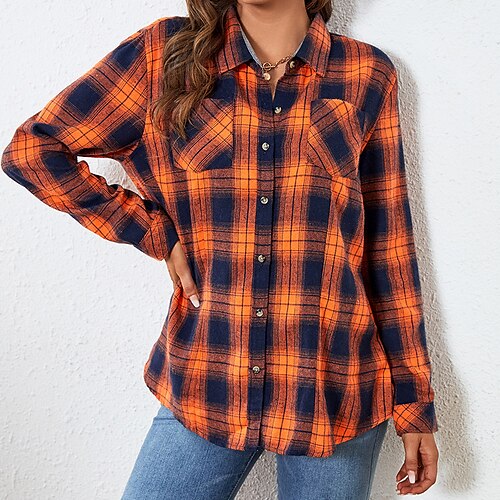 Women's Blouse Shirt Green Black Purple Plaid Button Pocket Long Sleeve Casual Basic Shirt Collar Regular S
Women's Blouse Shirt Green Black Purple Plaid Button Pocket Long Sleeve Casual Basic Shirt Collar Regular S