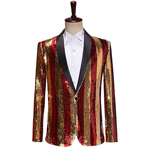 

Disco 1980s Slim Fit Tuxedo Suits & Blazers Notch Lapel Men's Sequins Costume Vintage Cosplay Performance Party Prom Long Sleeve Coat Christmas