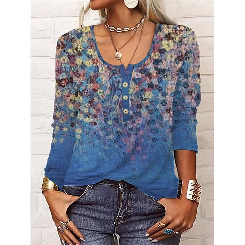 Women's T shirt Tee Blue Purple Light Brown Floral Button Print Long Sleeve Daily Vintage Round Neck Regular Floral S
Women's T shirt Tee Blue Purple Light Brown Floral Button Print Long Sleeve Daily Vintage Round Neck Regular Floral S