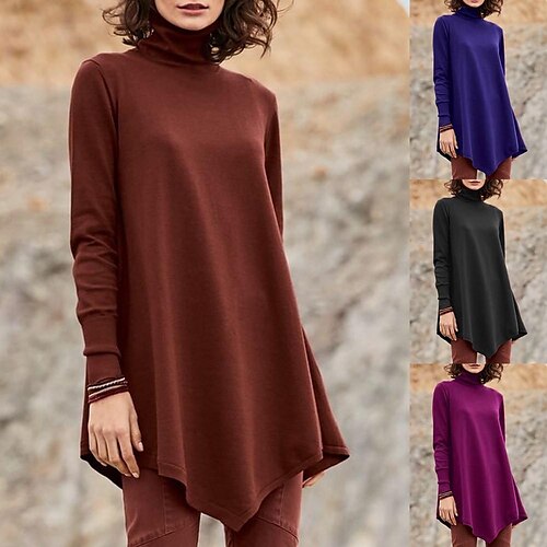 Women's Blouse Shirt Rose Purple dark caramel color Black Plain Asymmetric Long Sleeve Casual Basic High Neck Long S
Women's Blouse Shirt Rose Purple dark caramel color Black Plain Asymmetric Long Sleeve Casual Basic High Neck Long S