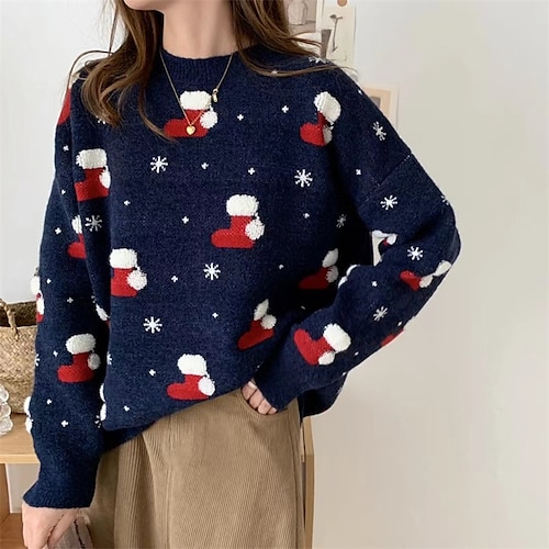 

Women's Ugly Christmas Sweater Pullover Sweater Jumper Crochet Knit Knitted Snowflake Crew Neck Stylish Casual Outdoor Christmas Winter Fall Green Red One-Size