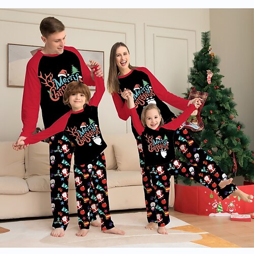 Family Christmas T-shirt & Pants Plaid Letter Home Crewneck Black Long Sleeve Cute Matching Outfits
Family Christmas T-shirt & Pants Plaid Letter Home Crewneck Black Long Sleeve Cute Matching Outfits
