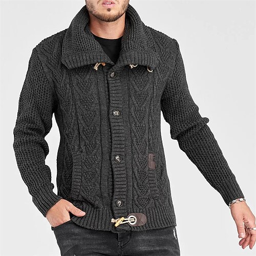 

Men's Cardigan Sweater Ribbed Knit Cropped Knitted Solid Color Turndown Warm Ups Modern Contemporary Daily Wear Going out Clothing Apparel Spring & Fall Black Dark Gray S M L