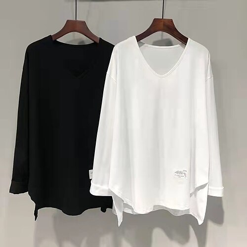 Women's T shirt Tee Irregular Hem Solid / Plain Color Classic V Neck Regular Spring & Fall Black White
Women's T shirt Tee Irregular Hem Solid / Plain Color Classic V Neck Regular Spring & Fall Black White