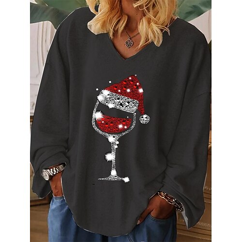 Women's Plus Size Christmas Tops T shirt Tee Hat Print Long Sleeve V Neck Casual Festival Daily Cotton Spandex Jersey Winter Fall Grey
Women's Plus Size Christmas Tops T shirt Tee Hat Print Long Sleeve V Neck Casual Festival Daily Cotton Spandex Jersey Winter Fall Grey