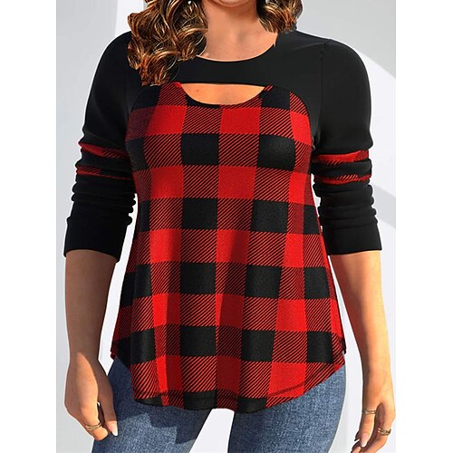 Women's Plus Size Tops Blouse Shirt Plaid Print Long Sleeve Crew Neck Casual Holiday Daily Vacation Polyester Winter Fall Red
Women's Plus Size Tops Blouse Shirt Plaid Print Long Sleeve Crew Neck Casual Holiday Daily Vacation Polyester Winter Fall Red