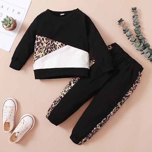 2 Pieces Toddler Girls' Leopard Sweatshirt & Pants Set Long Sleeve Active Outdoor 3-7 Years Winter Black
2 Pieces Toddler Girls' Leopard Sweatshirt & Pants Set Long Sleeve Active Outdoor 3-7 Years Winter Black
