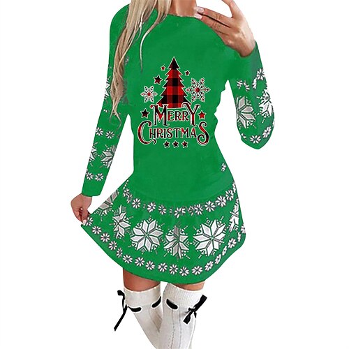Vestido informal navideño para mujer, vestido tipo camiseta, minivestido verde, negro, azul, manga larga, estampado de letras, invierno, otoño, cuello redondo, moda navideña, vacaciones diarias, 2022
Vestido informal navideño para mujer, vestido tipo camiseta, minivestido verde, negro, azul, manga larga, estampado de letras, invierno, otoño, cuello redondo, moda navideña, vacaciones diarias, 2022