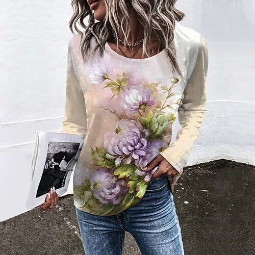 Women's T shirt Tee Green Floral Print Long Sleeve Holiday Weekend Basic Round Neck Regular Floral Painting S
Women's T shirt Tee Green Floral Print Long Sleeve Holiday Weekend Basic Round Neck Regular Floral Painting S