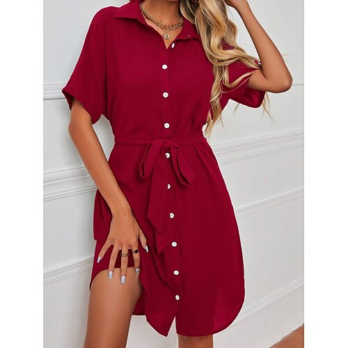 Women's Shirt Dress Casual Dress Mini Dress Black Red Green Short Sleeve Pure Color Lace up Winter Fall Spring Shirt Collar Fashion Birthday Daily Vacation 2023 XS S M L
Women's Shirt Dress Casual Dress Mini Dress Black Red Green Short Sleeve Pure Color Lace up Winter Fall Spring Shirt Collar Fashion Birthday Daily Vacation 2023 XS S M L