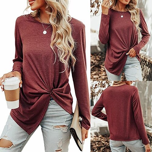 Women's T shirt Tee claret Plain Long Sleeve Daily Weekend Basic Round Neck Regular S
Women's T shirt Tee claret Plain Long Sleeve Daily Weekend Basic Round Neck Regular S