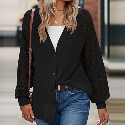 Women's Shirt Blouse Black White Light Green Plain Lace Button Long Sleeve Casual Holiday Basic Elegant V Neck Regular Cotton S
Women's Shirt Blouse Black White Light Green Plain Lace Button Long Sleeve Casual Holiday Basic Elegant V Neck Regular Cotton S