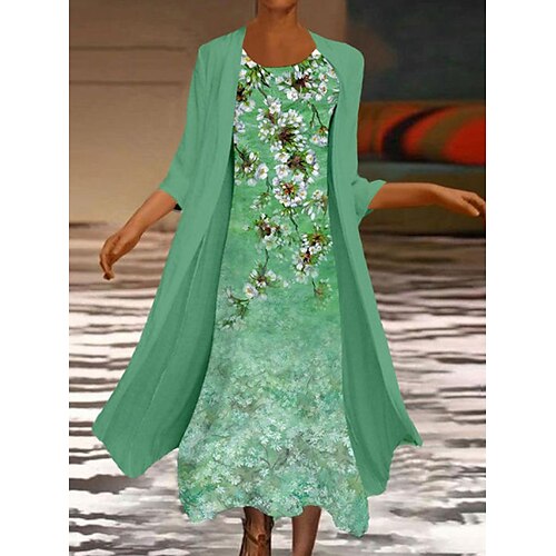 Women's Casual Dress Dress Set Two Piece Dress Midi Dress Blue Green 3/4 Length Sleeve Flower Print Winter Fall Spring Crew Neck Fashion Daily 2022 M L XL XXL 3XL 4XL 5XL
Women's Casual Dress Dress Set Two Piece Dress Midi Dress Blue Green 3/4 Length Sleeve Flower Print Winter Fall Spring Crew Neck Fashion Daily 2022 M L XL XXL 3XL 4XL 5XL