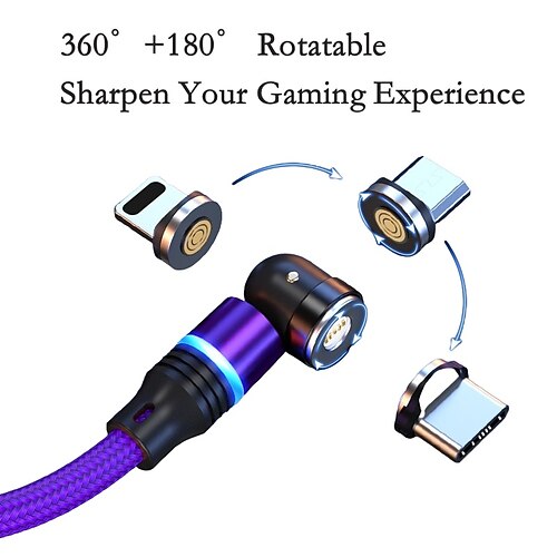 

3-in-1 Multi Charging Cable 3.3ft(1m) 6.6ft(2m) rotatable USB A to Lightning / micro / type-C Fast Charging Nylon Braided Magnetic For Gaming Samsung Xiaomi Huawei Phone Accessory