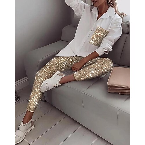 Women's Blouse Pants Sets Pants Trousers Basic White Casual Daily Solid Color Sequins Shirt Collar S M L XL
Women's Blouse Pants Sets Pants Trousers Basic White Casual Daily Solid Color Sequins Shirt Collar S M L XL