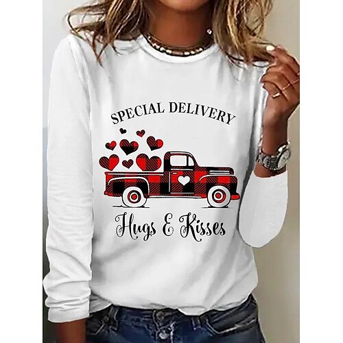Women's T shirt Tee White Pink Gray Plaid Heart Print Long Sleeve Valentine Weekend Basic Round Neck Regular Painting S
Women's T shirt Tee White Pink Gray Plaid Heart Print Long Sleeve Valentine Weekend Basic Round Neck Regular Painting S