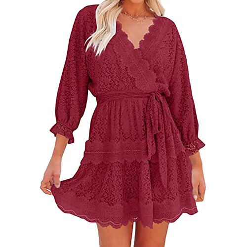 Women's Casual Dress Lace Dress Mini Dress claret White Navy Blue 3/4 Length Sleeve Pure Color Lace up Winter Fall Spring V Neck Classic Daily Weekend 2022 S M L XL 2XL
Women's Casual Dress Lace Dress Mini Dress claret White Navy Blue 3/4 Length Sleeve Pure Color Lace up Winter Fall Spring V Neck Classic Daily Weekend 2022 S M L XL 2XL