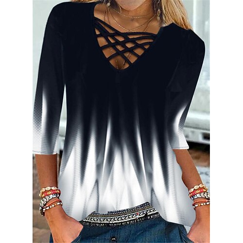 Women's Shirt Blouse Black Color Gradient Print 3/4 Length Sleeve Casual Basic V Neck Regular S
Women's Shirt Blouse Black Color Gradient Print 3/4 Length Sleeve Casual Basic V Neck Regular S