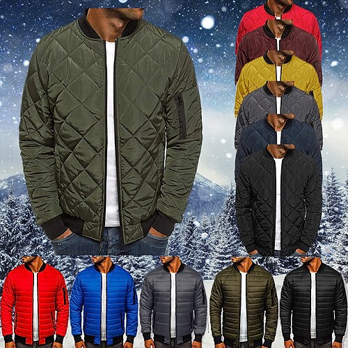 

Men's Puffer Jacket Winter Jacket Quilted Jacket Winter Coat Padded Warm Casual Solid Color Outerwear Clothing Apparel Classic & Timeless Navy Wine Red ArmyGreen