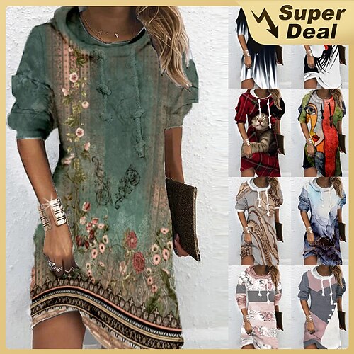 Women's Hoodie Dress Winter Dress Sweatshirt Dress Winter Dress Green Blue Purple Long Sleeve Floral Print Winter Fall Hooded Vacation Casual Fall Dress 2022 S M L XL XXL 3XL
Women's Hoodie Dress Winter Dress Sweatshirt Dress Winter Dress Green Blue Purple Long Sleeve Floral Print Winter Fall Hooded Vacation Casual Fall Dress 2022 S M L XL XXL 3XL