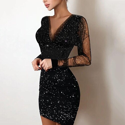 Women's Party Dress Sheath Dress Black Dress Mini Dress Black Long Sleeve Pure Color Mesh Winter Fall Spring V Neck Fashion Party Slim 2023 S M L XL
Women's Party Dress Sheath Dress Black Dress Mini Dress Black Long Sleeve Pure Color Mesh Winter Fall Spring V Neck Fashion Party Slim 2023 S M L XL