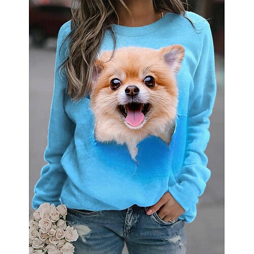 Women's T shirt Tee Blue Dog Print Long Sleeve Daily Weekend Basic Round Neck Regular Painting S
Women's T shirt Tee Blue Dog Print Long Sleeve Daily Weekend Basic Round Neck Regular Painting S