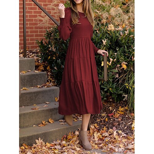 Women's Casual Dress Swing Dress Tiered Dress Midi Dress Wine Purple Green Long Sleeve Pure Color Ruched Summer Spring Crew Neck Fashion Vacation Fall Dress Spring Dress Slim 2023 S M L XL
Women's Casual Dress Swing Dress Tiered Dress Midi Dress Wine Purple Green Long Sleeve Pure Color Ruched Summer Spring Crew Neck Fashion Vacation Fall Dress Spring Dress Slim 2023 S M L XL
