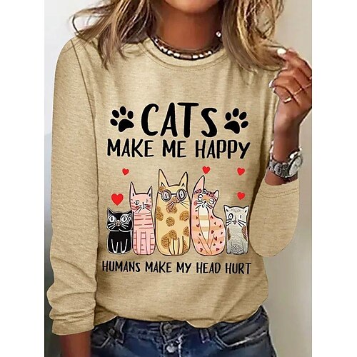 Women's T shirt Tee Black White Pink Cat Text Print Long Sleeve Daily Weekend Basic Round Neck Regular Cat Painting S
Women's T shirt Tee Black White Pink Cat Text Print Long Sleeve Daily Weekend Basic Round Neck Regular Cat Painting S