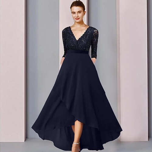A-linje Kjole til brudens mor Elegant Assymetrisk længde V-hals Assymetrisk Te-længde Chiffon Blondelukning 3/4-ærmer med Paillette 2023
A-linje Kjole til brudens mor Elegant Assymetrisk længde V-hals Assymetrisk Te-længde Chiffon Blondelukning 3/4-ærmer med Paillette 2023
