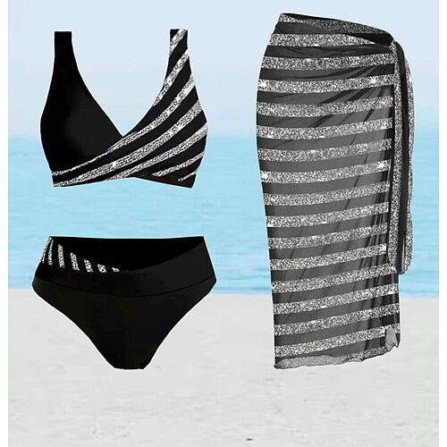 Mulheres Roupa de Banho Biquíni Três Peças Normal roupa de banho Estampado Listrado Preto Com Alças Fatos de banho Sensual Férias Sensual
Mulheres Roupa de Banho Biquíni Três Peças Normal roupa de banho Estampado Listrado Preto Com Alças Fatos de banho Sensual Férias Sensual