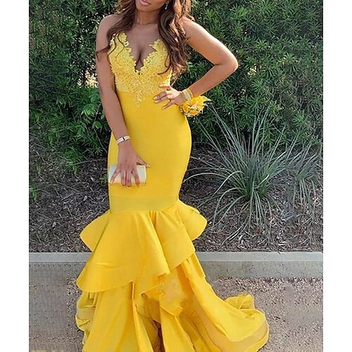 A sirena Vestiti da sera Sensuale Vestito Formale Strascico di corte Senza maniche A V Tessuto elasticizzato con Con ruche Con balze Ricamo 2023
A sirena Vestiti da sera Sensuale Vestito Formale Strascico di corte Senza maniche A V Tessuto elasticizzato con Con ruche Con balze Ricamo 2023