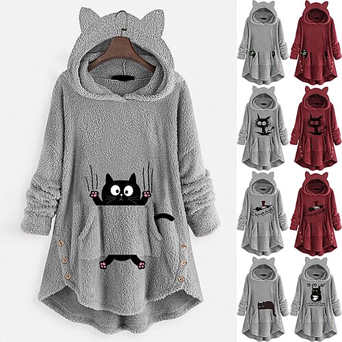 Women's Cat Ear Fleece Hoodie Tops Sweatshirt Plain Button Pocket Long Sleeve Hooded Casual Teddy Home Daily Winter Fall Windproof Warm
Women's Cat Ear Fleece Hoodie Tops Sweatshirt Plain Button Pocket Long Sleeve Hooded Casual Teddy Home Daily Winter Fall Windproof Warm