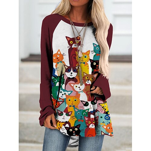 Dame T-shirt Hvid Vin Grå Kat Trykt mønster Langærmet Daglig Weekend Basale Rund hals Lang Kat Maleri S
Dame T-shirt Hvid Vin Grå Kat Trykt mønster Langærmet Daglig Weekend Basale Rund hals Lang Kat Maleri S