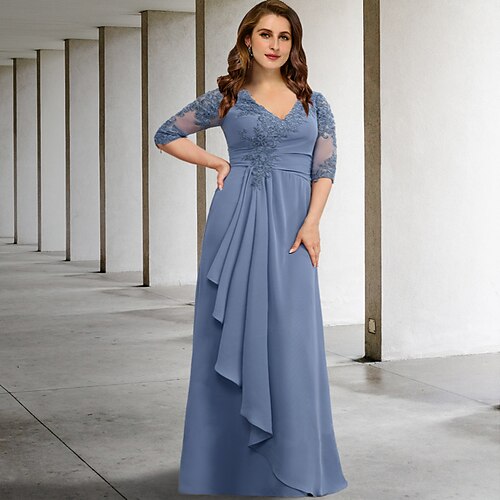 A-linje Plus Size Curve Mother of the Bride-kjoler Elegant Kjole Formell Gulvlengde Halvlange ermer V-hals Chiffon med Plissert Appliqué 2023
A-linje Plus Size Curve Mother of the Bride-kjoler Elegant Kjole Formell Gulvlengde Halvlange ermer V-hals Chiffon med Plissert Appliqué 2023